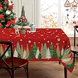 HSOWKDN Christmas Tablecloth Rectangle 60x84 Inch, Red Xmas Holiday Tablecloths Rectangular Christmas Tree Table Cloth Rectangle Table