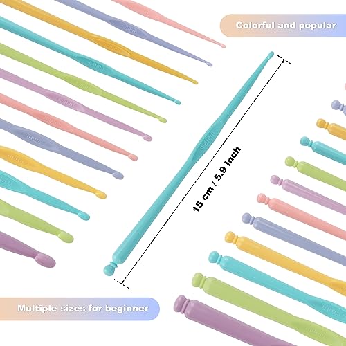 Image of Katech 12 pcs Crochet Hooks Different Sizes (2.0-10.0 mm) Ergonomic Plastic Handle Crochet Knitting Needles Set DIY Craft Yarn Weaving Tools for Crochet Enthusiasts to Make Socks, Hat, Scarf, Bag, Cap
