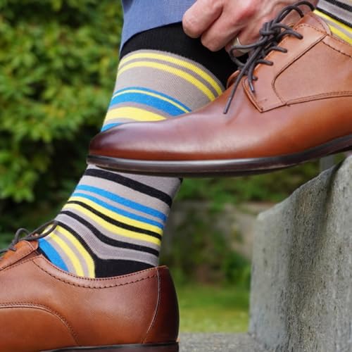 Men’s Cotton Crew Dress Socks – Ultra-Soft, Breathable, Formal Wear – Salmo Stripes3