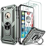 GAMEMIUZ for iPhone SE Case(1st gen - 2016), Case for iPhone 5S with [3X Tempered Glass Screen Protector]，Built-in Ring Kickstand and Magnetic Car Mount Shockproof Dropproof Cover 4' - Green