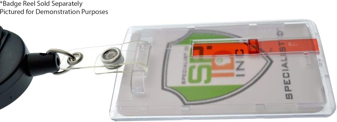 Bulk 50 Pack - Frosted Vertical Rigid Badge Holder I.D. Card Dispenser with Easy Access Red Extractor Slide - Clear Hard Plastic with Thumb Tab by Specialist ID