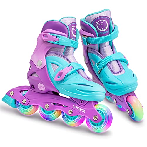 LOCAVUN Adjustable Light up Inline Skates for Kids, Better Protection Hard Shell Fitness Skates for Girls and Boys (Purple, Medium - (US 13C-3Y))