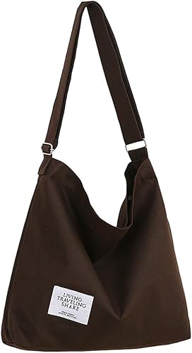 Covelin - Bolsa de hombro informal de lona para mujer, estilo bohemio y retro, bolsa de mano, bolso cruzado, tamaño grande