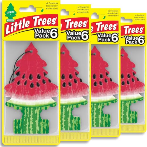 Image of LITTLE TREES Air Fresheners Car Air Freshener. Hanging Tree Provides Long Lasting Scent for Auto or Home. Watermelon, 24 Air Fresheners (Pack of 6)