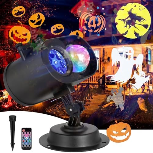 Halloween Christmas Projector Lights Outdoor, 15 Colors Ocean Wave and 12 Slides Patterns Halloween Christmas Decorations Holiday Projectors LED Waterproof Lights for Outside House Window Wall Decor