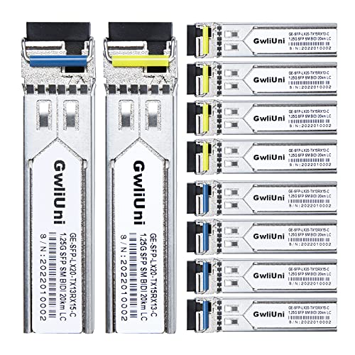 5 Pairs 1.25G BIDI SFP Single Mode Fiber Module Network Transceiver, LX SM 1310nm 1550nm 20km, Simplex LC Interface for Switch, Router, Firewall, Network Card, Media Converter etc