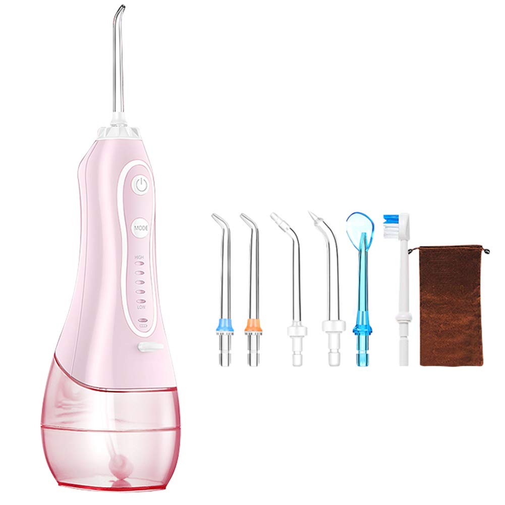 FSYH Flosser d'Acqua Irrigatore Orale Dentale Cordless 300ML con 6 Punte Jet e Borsa di Stoccaggio Portatile Ricaricabile IPX7 Impermeabile per Viaggio e Casa,Rosa