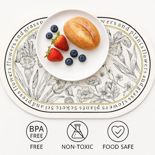 Image of PU Leather Placemat Set of 2 | Floral Print Design | Heat-Resistant, Easy-Clean Table Mat | Waterproof Dining Placemat for Dining Table, Kitchen & Everyday Use (Classic Camellia)