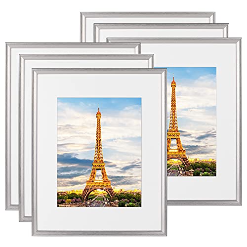 Image of Auslar Photo Frames 16x20 for 11x14 with Mat or 16x20 Without Mat, Multi Picture Frames Collage for Wall Hanging, Wall Art Gallery Poster Frames Set of 6, Silver