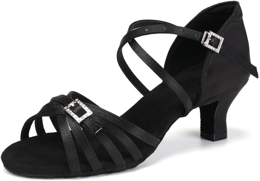 JUODVMP Women's Low Heel - Satin Latin Salsa Shoes