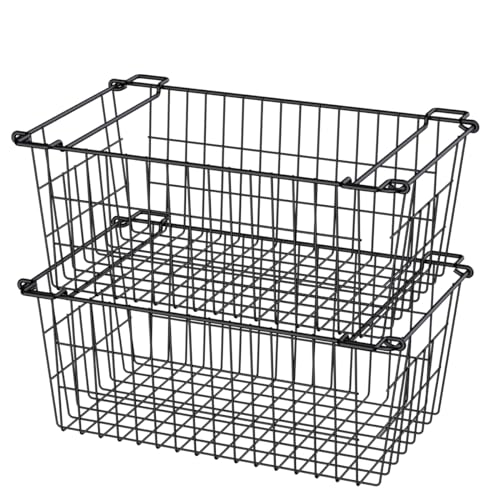 SANNO Chest Freezer Organizer Bins Stackable Wire Baskets For Pantry Storage and Organization Pantry Storage Bins With Handles Sturdy Metal 15.7in SANNO Chest Freezer Organizer Bins Stackable Wire Baskets For Pantry Storage and Organization Pantry Storage Bins With Handles Sturdy Metal 15.7in
