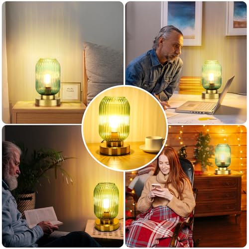 Ledikon Touch Control Mid Century Modern Table Lamp,3 Way Dimmable Green Glass Table Lamp For Nightstand thumb #5