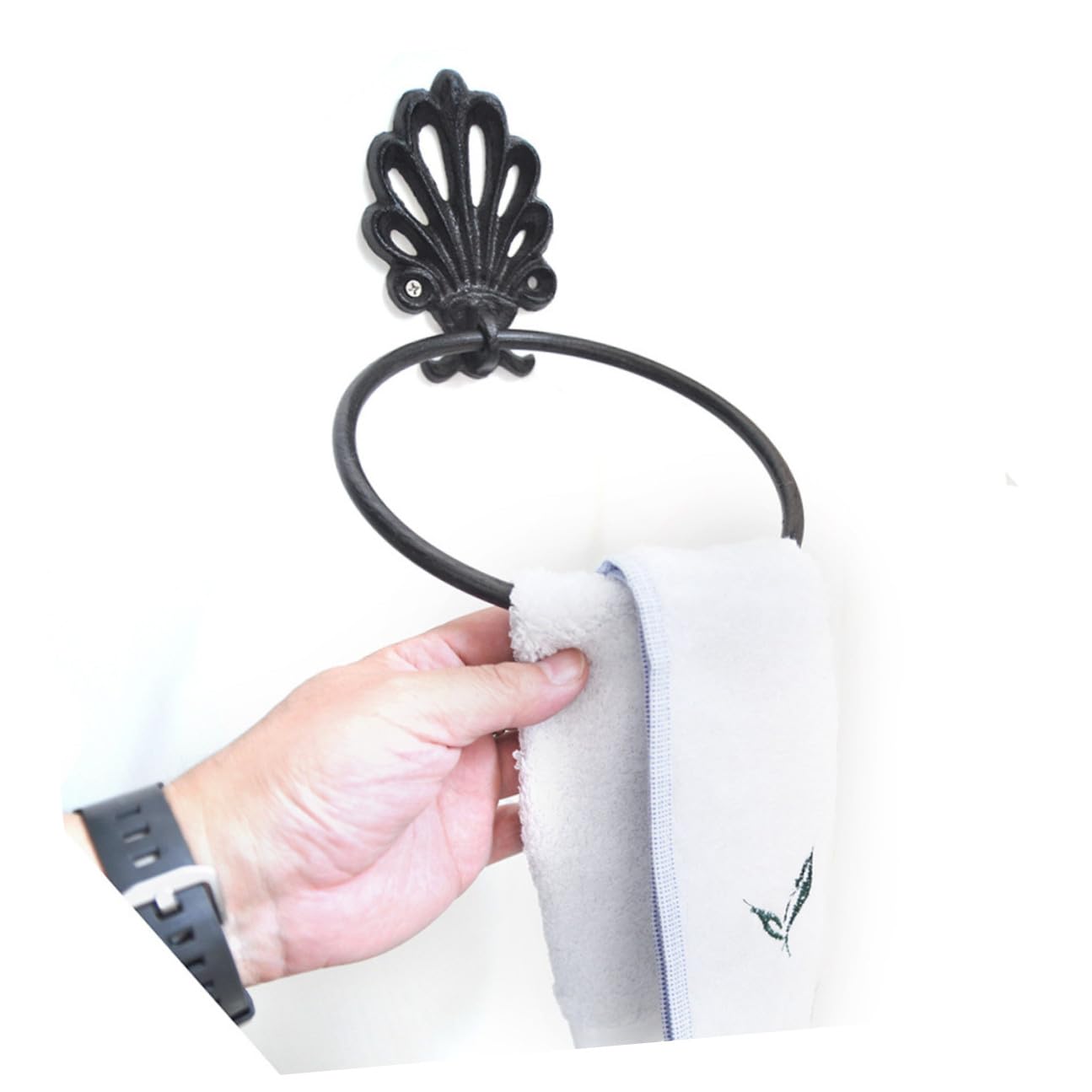 Anneau Mural Porte-Serviette en Fer Noir, Lot de 2 pour Salle de Bain