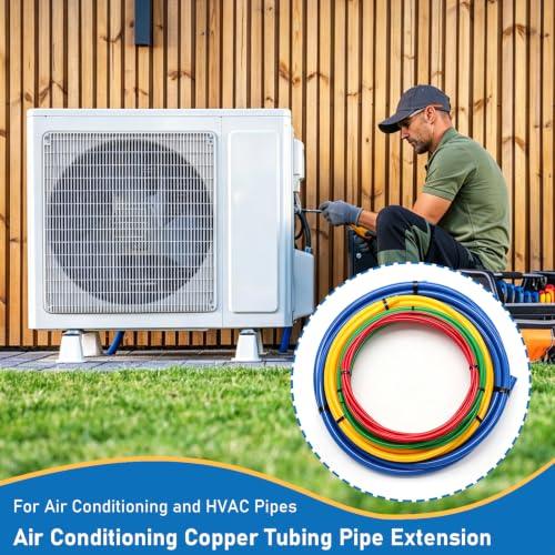 Image of 4Pcs 4M Air Conditioning Copper Tubing Pipe Extension Kit 1 /4, 1 /2, 3 /8, 5 /8 Inch HVAC Copper Pipe Bender with PE Plastic Strips for Air Conditioning & Refrigerator Repair Tube Bender Set