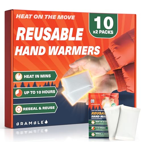 Bramble - Reusable Hand Warmers (10 Pairs, 20 Total) - Air Activated Pocket Warmers with Resealable Pouch - Warm in Minutes & Odour-Free - 8 Hours of Heat across multiple uses