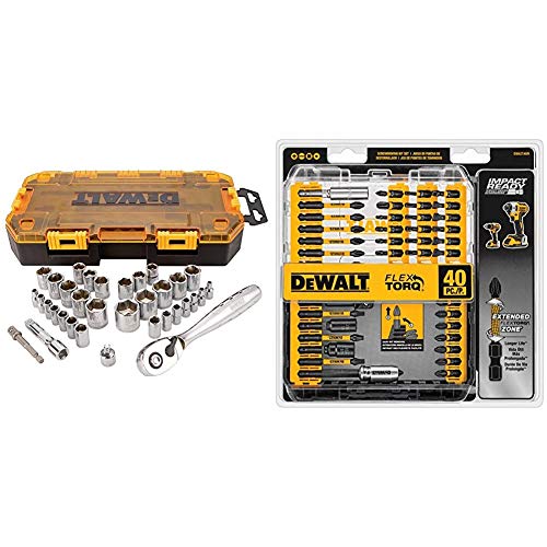 DEWALT (DWMT73804) Socket Set, 3/8-Inch Drive, SAE/Metric, 34-Piece & Screwdriver Bit Set, Impact Ready, FlexTorq, 40-Piece (DWA2T40IR),Black/Silver IMPACT READY FlexTorq Screw Driving Set, 40-Piece