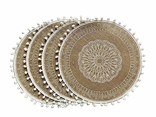 CAPASIN Juego de 4 manteles individuales redondos para comedor, invierno, moderno, trenzado, beige, bohemio, redondo, redondo, redondo, otoño, bohemio, camino de cocina, juego de 4 (color)