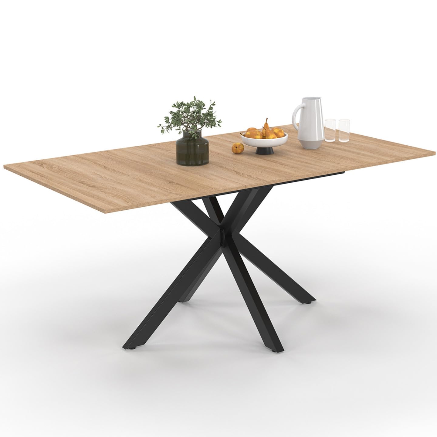 IDMarket - ALIX Tavolo da pranzo rettangolare allungabile per 4-​8 persone con gamba in legno e ragno nero 120-​160 cm
