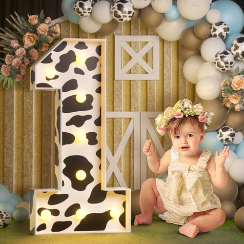 Image of Imprsv Cow Birthday Party Decorations, 3ft Marquee Numbers 1 Light Up Decor