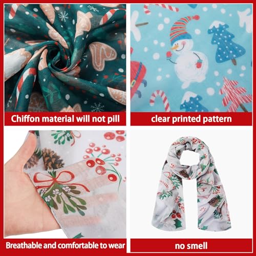 Liitrsh 12 Pcs Christmas Chiffon Scarves for Women Lightweight Christmas Santa Voile Snowflake Soft Scarf for Winter Gift3