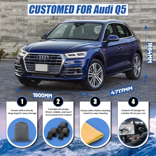 Image of SUV Car Cover Custom Fit for Audi Q5 /SQ5 (2009-2026), Waterproof All Weather for Automobiles Full Exterior Cover Rain Sun Snow UV Protector.
