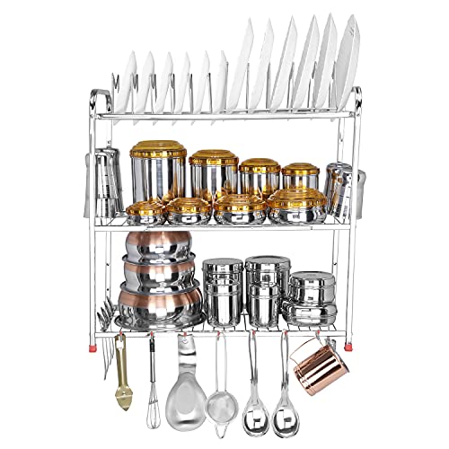 Image of LiMETRO STEEL Stainless Steel 3 Shelf Wall Mount Kitchen Racks | Utensil Stand for Kitchen | Utensil Rack for Kitchen | Kitchen Utensils Rack (Size: 24x24 inch)
