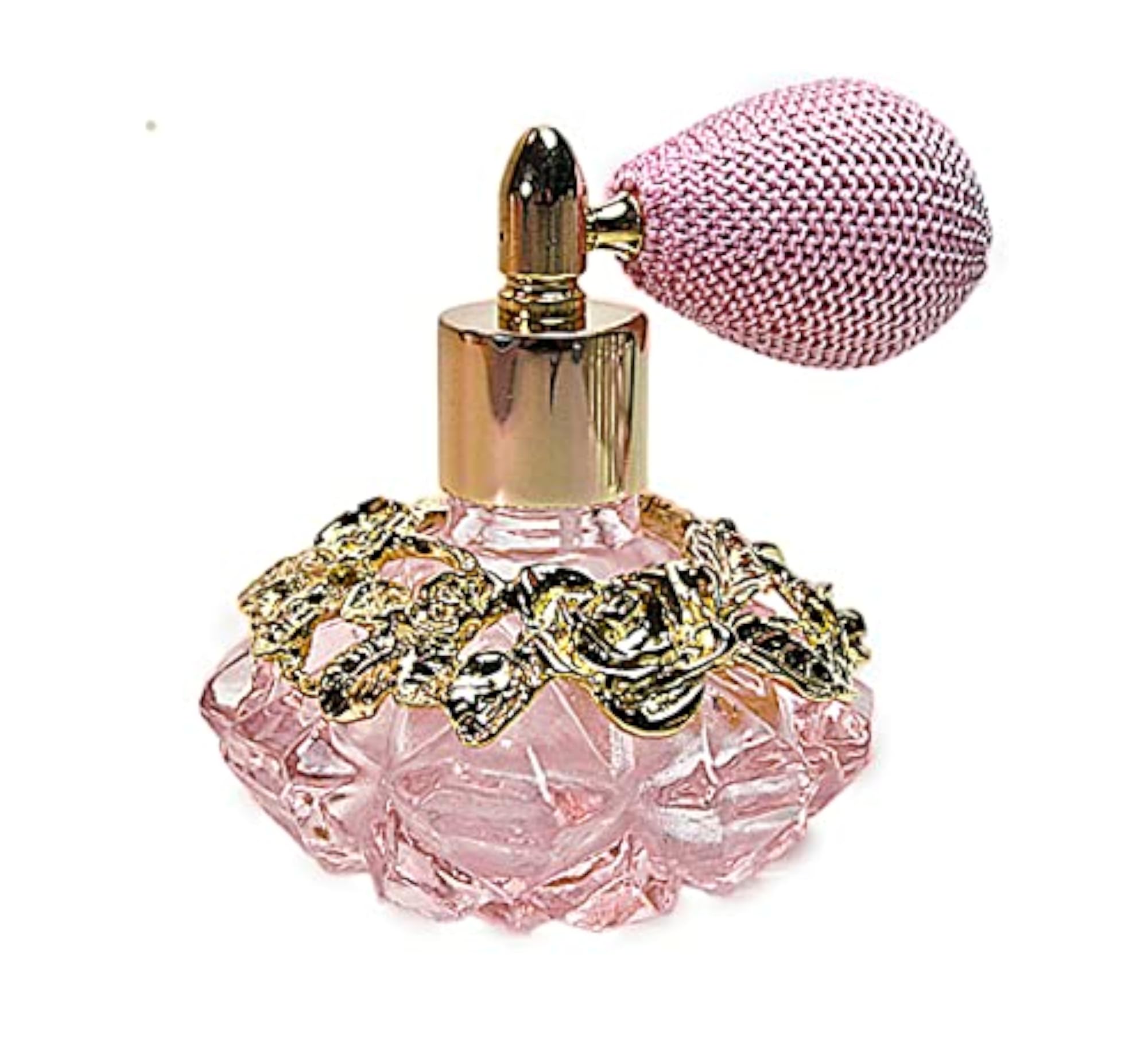 Refillable Pink Glass Perfume Bottle with Bulb Spray Attachment