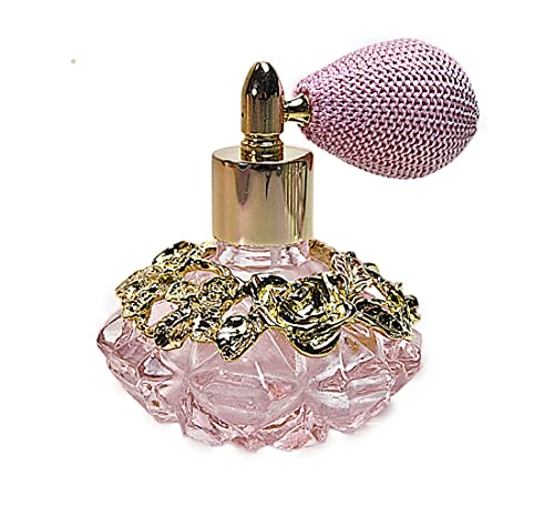 Alice-Aliya Refillable Pink glass perfume bottle with pink bulb spray attachment.