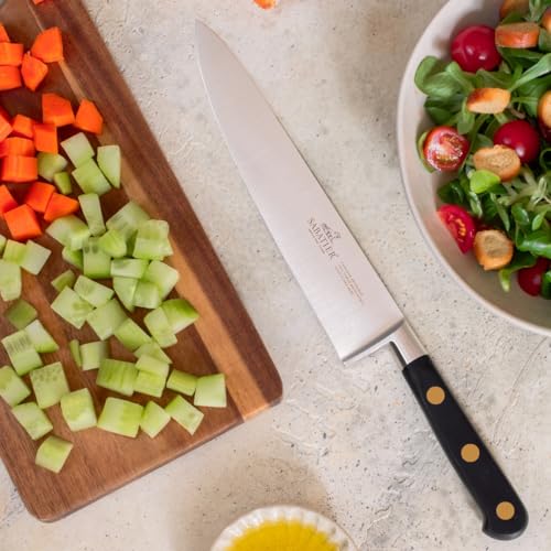 Sabatier - Couteau Chef IDEAL 100% Forgé - Fabriqué en France - 20 cm - Lame Inox et Rivets en Laiton - Idéal pour Émincer, Trancher et Hacher avec Précision