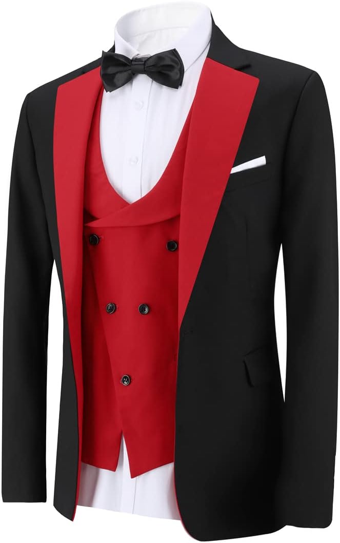 YFFUSHI Men's Slim Fit 3 Piece Suit One Button Blazer Vest Pants Wedding Prom Party Suits Set - Image 4