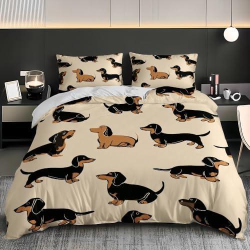 Housse de couette 240x220 teckel avec 2 taies d'oreiller microfibre