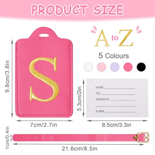Image of Personalized Initial Luggage Tags for Suitcases, Cute PU Leather Embroidered Letter Travel Luggage Tags, Suitcase Identifier Name Baggage Tag, Bag Tags for Men Women Kids Luggage Handbags(Rosered S)