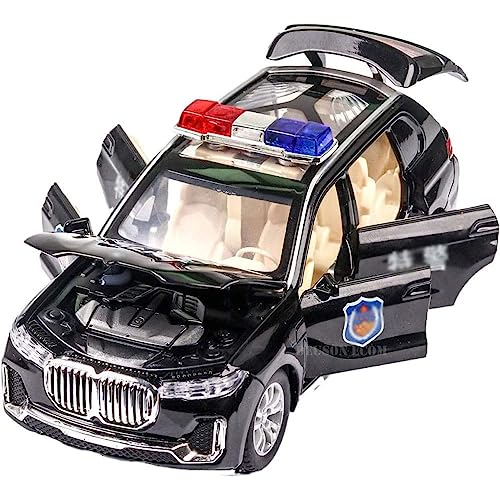 Image of DEUSON ECOM Die Cast Metal Car Police Toy Car 1:32 Scale Diecast Toy Car Vehicle for Kids Sound Light Pull Back Openable Door
