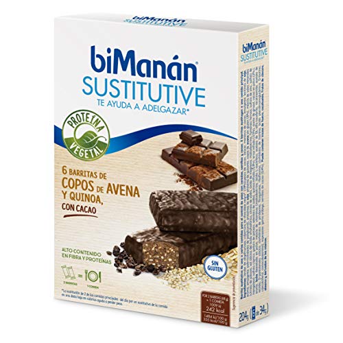 Bimanan Sustitutive Barritas Proteina Vegetal Copos Avena Quinoa y Cacao, 6x34g
