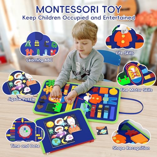 Image of Freebear Busy Board Toddler Travel Toys Sensory Toys for Toddlers 1 2 3 4, Montessori Learning Toys for Toddlers Activities Board, Educational Toys for 3 4 Year Old Boys Girls Gift, Dinosaur