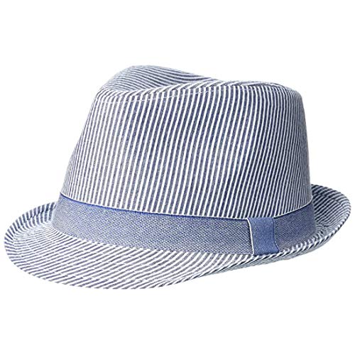 Flap Happy Baby Boys UPF 50+ Fedora Hat Hat Chambray Stripe Seersucker Medium