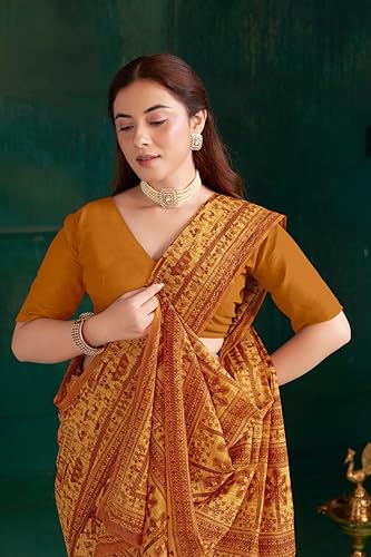 Image of TAMAIRA FASHION Off White Mulmul Pure Cotton Saree For Woman Warli Printed|Office Wear Daily Wear Sarees For Women Without Blouse Piece (Available in 21 Colours)