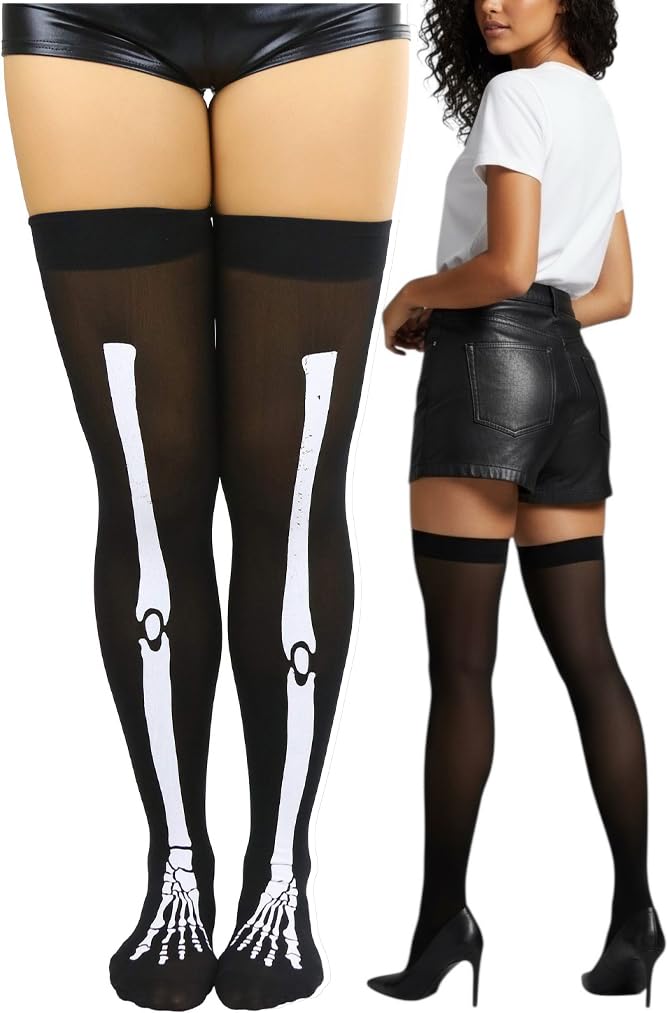 ToBeInStyle Women’s Scary Skeleton Leg Bones Halloween Hosiery Tights &amp; Thigh High Stockings