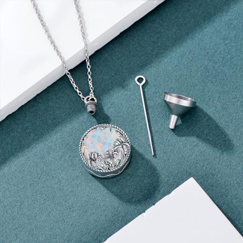 Birth Flower Urn Necklace for Ashes 925 Sterling Silver Opal 12 Month Birth Flower Ashes Pendant Opal Cremation Jewelry Keepsake Gifts for Women3