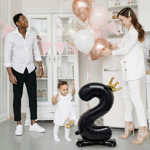 Eoopoon STAND BLACK 9 42 Inch Crown Black Number Balloon, Number 0 Balloon With Base For Girls 0Th Birthday Party Decoration, Anniversary Decor Theme Party Supplies  thumb #2