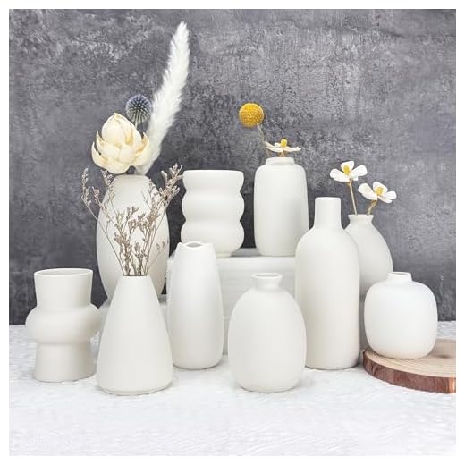 White Ceramic Vase Set of 10, Small Ceramic Flower Vases Bulk Bud Vases for Wedding Table Centerpieces Decor Pampas Grass Modern Boho Home Party Decor DIY Gift