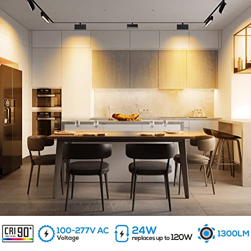 Leonlite 3Cct 24W Dimmable Led Track Lighting Heads, For H Type Track Rails, 100-277V, 2700K/3000K/4000K, Cri90, 1300Lm, Flicker Free Ceiling Track Light Fixtures For Kitchen, Art, Black, Pack Of 2 #TOP4