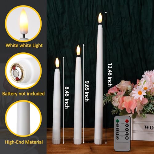Image of Tuanse 20 Pcs Flickering Flameless Taper Candles Bulk LED Battery Operated Realistic Flame Effect with Remote & Timer Safe No Fire Wax Drip Candles for Wedding Church Home Decor (9.65 inch,White)