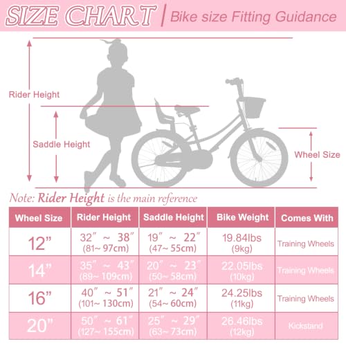 Image of Glaf Girls Bike Bicycle for 2-12 Years Old 12 14 16 20 inch Kids Toddler Bike with Training Wheels and Basket,Doll Seat, Kids Bike Bicycle for Gift