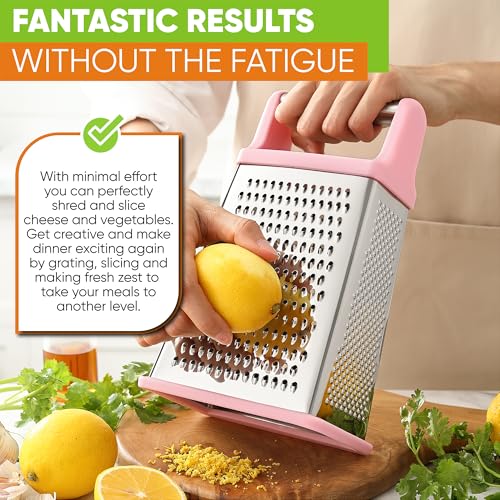 Image of Spring Chef Stainless Steel XL Cheese Grater for Kitchen, Pink Lemonade