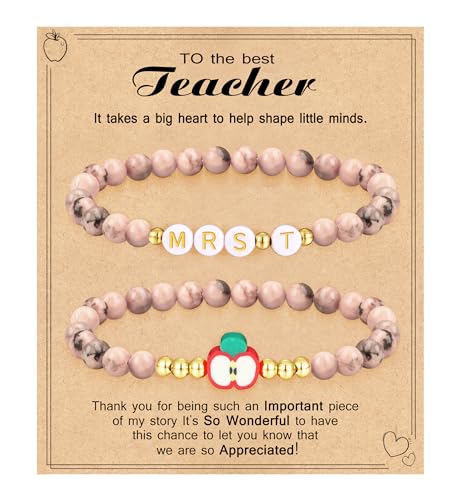 Teacher Appreciation Gifts for Women,Teacher Must Haves Initial Bracelet Mrs Miss End of Year Teacher Gifts Thank You for Helping Me Grow Music Math Science Teachers Bracelets Retirement 2 Set Jewelry