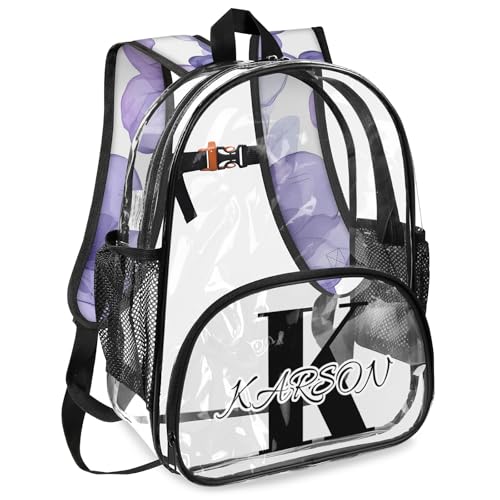 Personalized Purple Small Clear Backpack Stadium Approved Heavy Duty PVC Plastic Custom Floral Transparent Backpacks See Through Bag with Name2