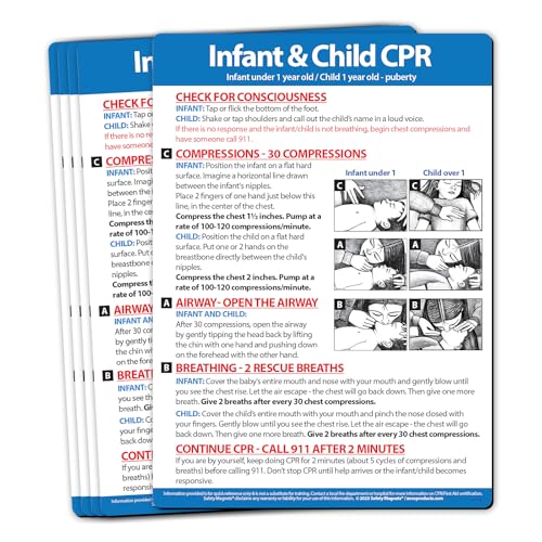 Image of Safety Magnets by ZOCO - Infant and Child CPR Magnet (5-Pack) - 5 inchx7 inch Emergency First Aid Guide with Step-by-Step Instructions - CPR Reference for Homes, Daycares, Schools, and Parents