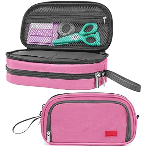 Large Pencil Case, Multifunctional Pencil Bag with Straps and Mesh Pocket, Stationery Makeup Bag School Supplies Suitable for School Office College Students Girl Boy Adult Teen(Pink) Cover
