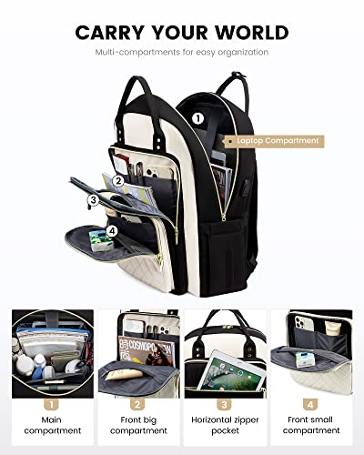 Image of LOVEVOOK Laptop Backpack, Unisex, D-black-beige, 19 x 13.3 x 7.9 in, 1.9 lbs, 30L capacity, 18 pockets, ergonomic shoulder straps, thick EVA foam laptop protection